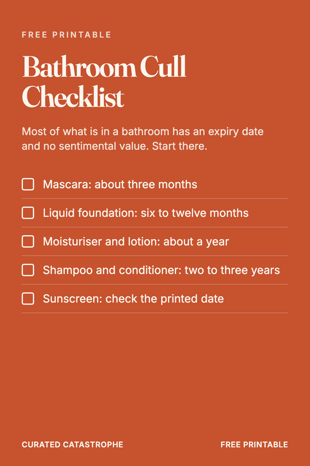 Bathroom Cull Checklist