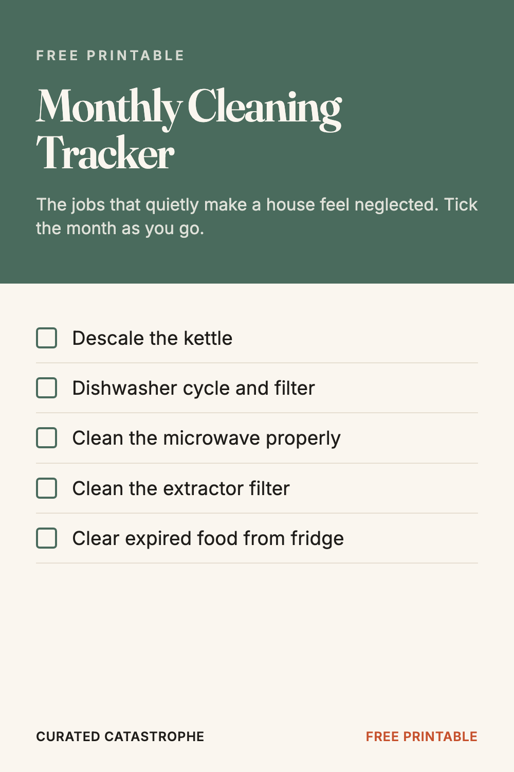 Monthly Cleaning Tracker