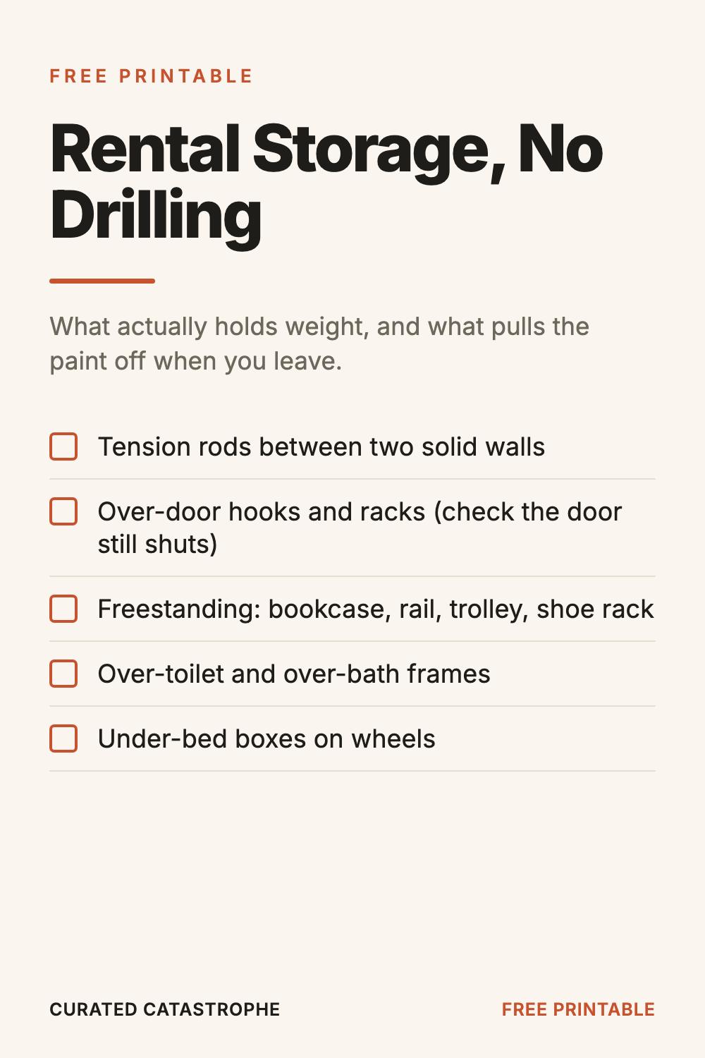 Rental Storage, No Drilling