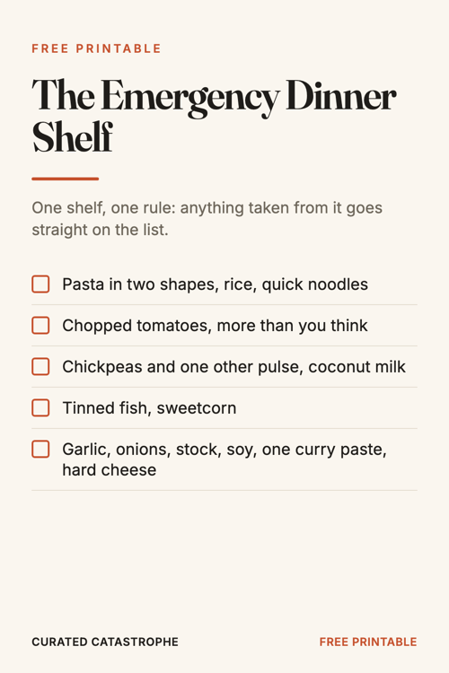 Preview of the The Emergency Dinner Shelf printable