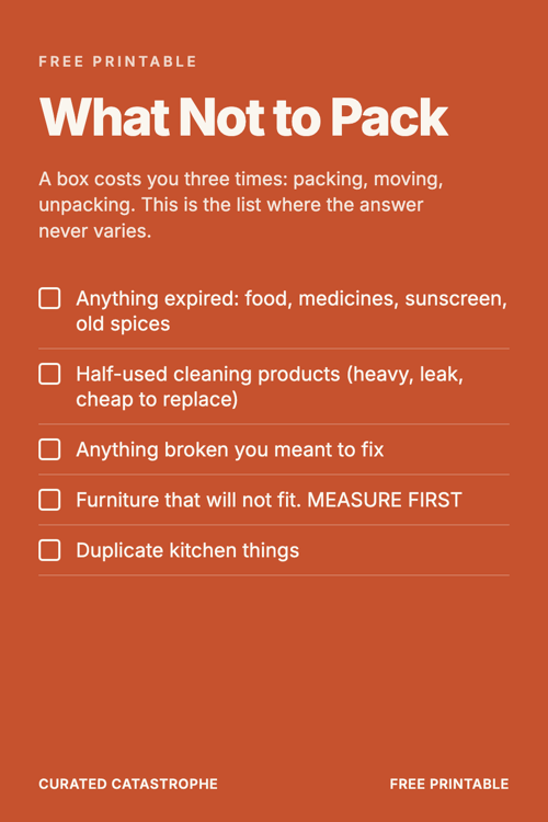 Preview of the What Not to Pack printable