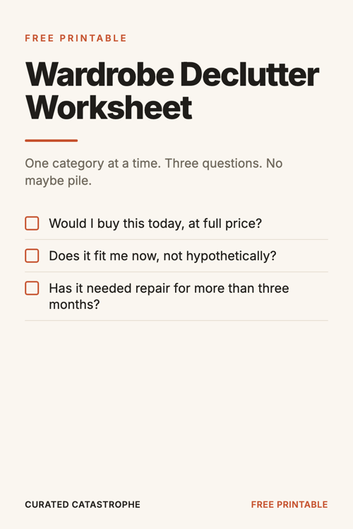 Preview of the Wardrobe Declutter Worksheet printable
