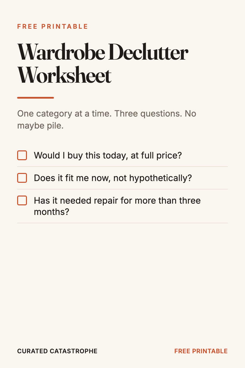 Wardrobe Declutter Worksheet